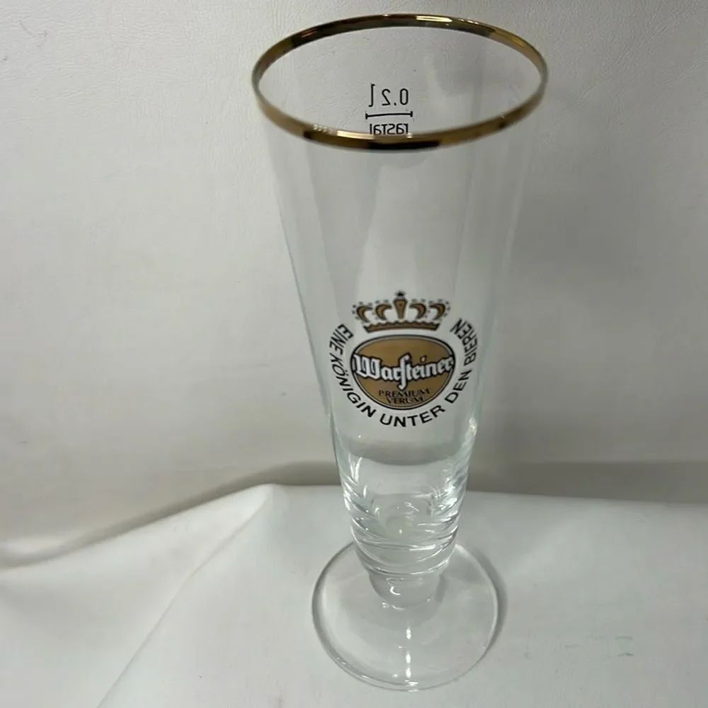 Warsteiner Beer Bier Glass 8 Ounces Gold Black Logo Premium German Deutschland